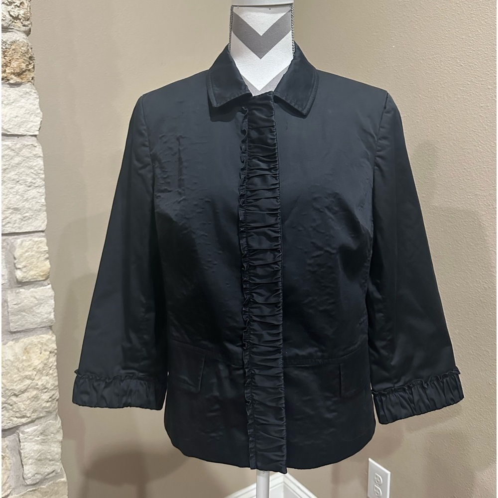 Talbots Womenâs Black Jacket With Gathering At Wrists And Down Button-Line.